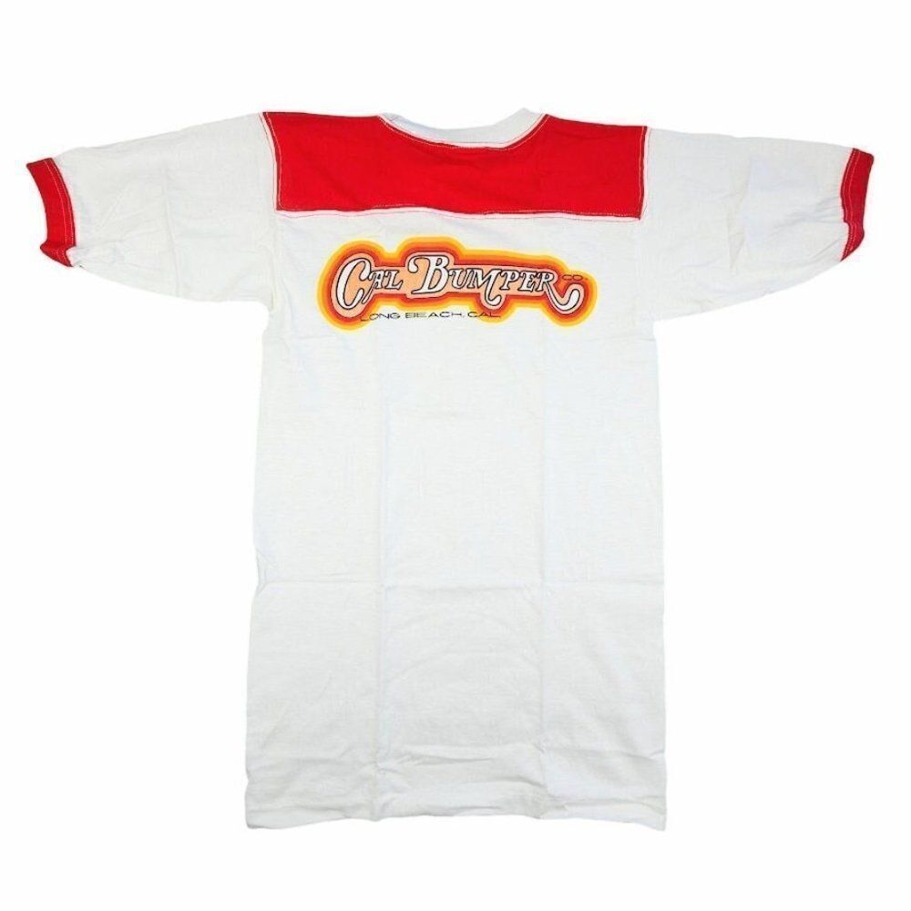 Vintage Cal Bumper T Shirt Mens Size Small Red 80s Ringer Tee Made In USA NEW